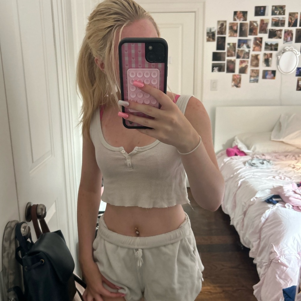 Brandy Melville Cream Cropped Tank Top and Shorts set